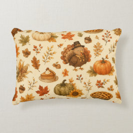Schattig Thanksgiving-waterverfpatroon met kalkoen Accent Kussen