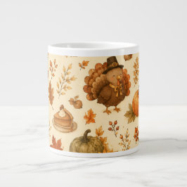 Schattig Thanksgiving-waterverfpatroon met kalkoen Grote Koffiekop