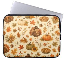 Schattig Thanksgiving-waterverfpatroon met kalkoen Laptop Sleeve