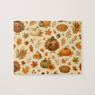 Schattig Thanksgiving-waterverfpatroon met kalkoen Legpuzzel