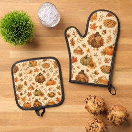 Schattig Thanksgiving-waterverfpatroon met kalkoen Ovenwant & Pannenlap Set