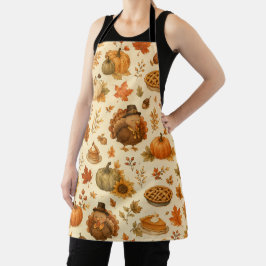 Schattig Thanksgiving-waterverfpatroon met kalkoen Schort