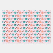 schattig theepartijpatroon van papierbladen inpakpapier vel (Voorkant 3)