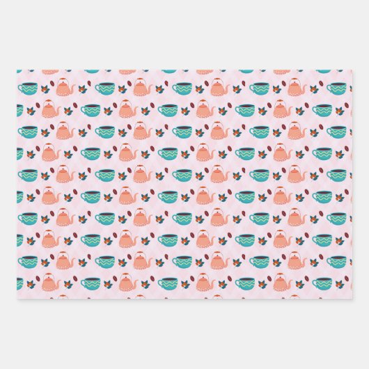 schattig theepartijpatroon van papierbladen inpakpapier vel (Voorkant 3)