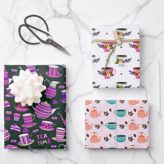 schattig theepartijpatroon van papierbladen inpakpapier vel (Voorkant)