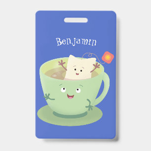 Schattig theezakje kopje cartoon humor karakter badge