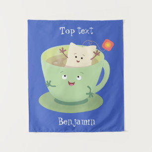 Schattig theezakje kopje cartoon humor karakter wandkleed