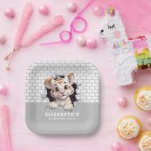 Schattig tijgerwelpje dat licht grijs feestje erui papieren bordje (Feest)