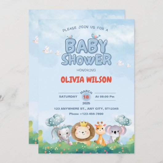 Schattig Tiny Toes & Oerwoud Safari Baby shower Kaart (Voorkant / Achterkant)