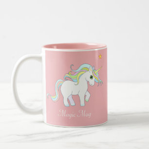 Schattig tover eenhoorn en ster op roze tweekleurige koffiemok