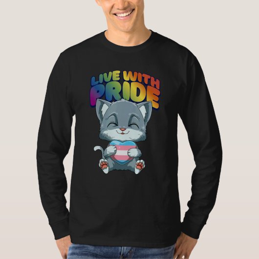 Schattig Transgender Pride Kat Transgender Hart T-shirt (Voorkant)