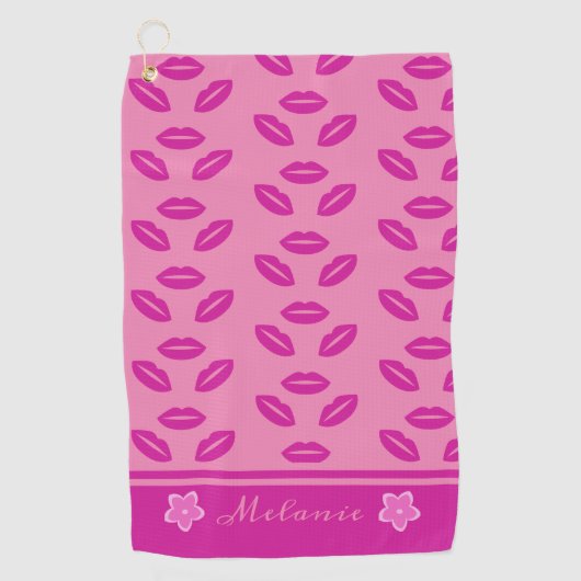 Schattig Trendy Girly Pink Lips Patroon Gepersonal Golfhanddoek (Voorkant)