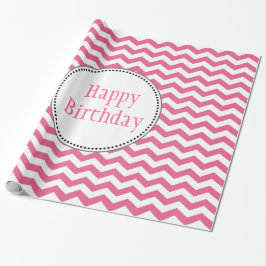 schattig, trendy, klassiek roze chevron verjaardag cadeaupapier