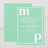 Schattig trendy monogram zeeschuim groene trouw kaart (Voorkant / Achterkant)