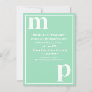 Schattig trendy monogram zeeschuim groene trouw kaart