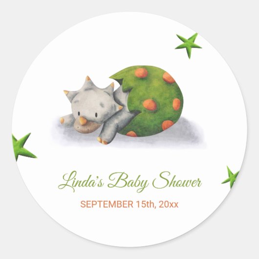 Schattig Triceratops Dinosaur Hatching Baby shower Ronde Sticker (Voorkant)