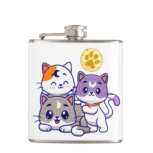 Schattig trio: drie Schattigee katten Heupfles (Voorkant)