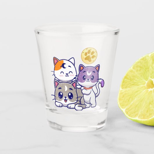 Schattig trio: drie Schattigee katten Shot Glas (Voorkant)