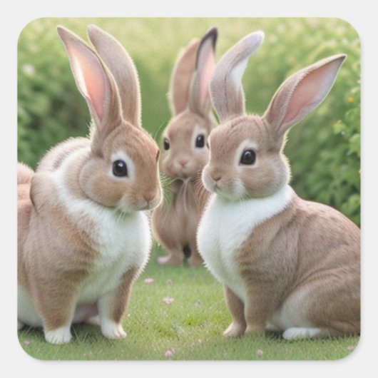 Schattig Trio van Bunnies Vierkante Sticker (Voorkant)