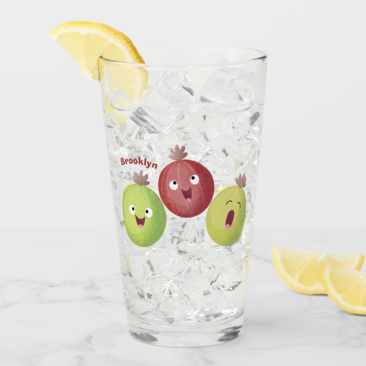 Schattig trio van kruisbessen zingende cartoon glas (Voorkant ijs)