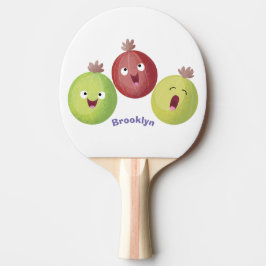 Schattig trio van kruisbessen zingende cartoon tafeltennisbatje