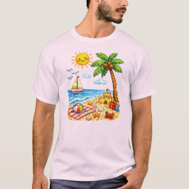 Schattig Tropisch Strand Zomer Vakantie Cartoon T-shirt