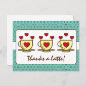 Schattig Turkoois Blauw Dank Je Wel Latte Koffie B Briefkaart (Voorkant / Achterkant)