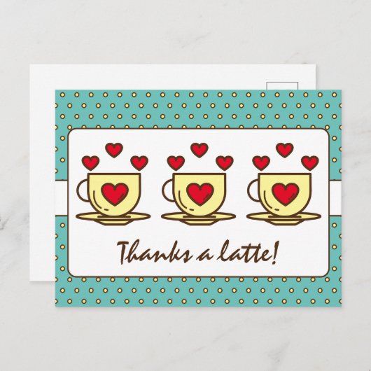 Schattig Turkoois Blauw Dank Je Wel Latte Koffie B Briefkaart (Voorkant / Achterkant)