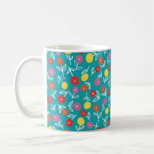 Schattig turquoise bloempatroon koffiemok (Links)