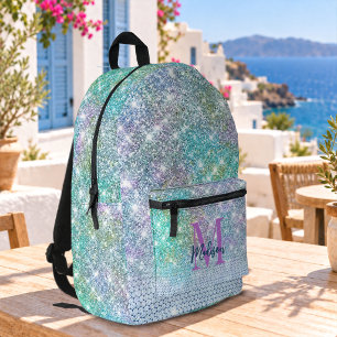 Schattig turquoise eenhoorn nepschitter monogram bedrukte rugzak