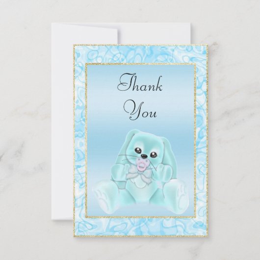Schattig Turquoise Konijn Baby Shower Bedankt (Voorkant)