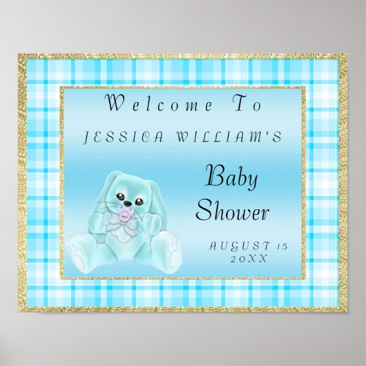 Schattig Turquoise Konijn Welkom Poster (Voorkant)