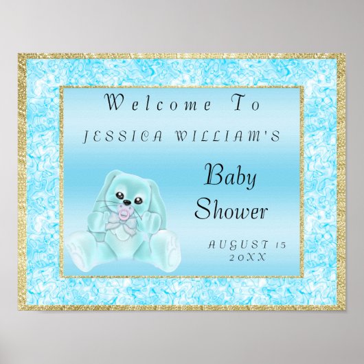 Schattig Turquoise Konijn Welkom Poster (Voorkant)