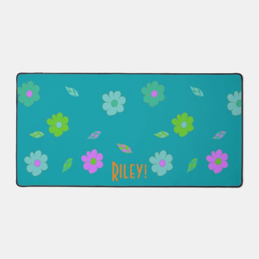 Schattig Turquoise Meisjes Retro Flower Bureaumat (Voorkant)