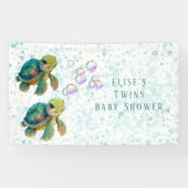 Schattig Turtle and Bubbles Baby shower Twins Spandoek (Horizontaal)