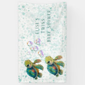 Schattig Turtle and Bubbles Baby shower Twins Spandoek (Verticaal)