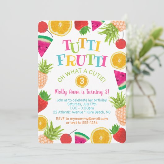 Schattig Tutti Frutti Waterverf Fruits Verjaardags Kaart (Staand voorkant)