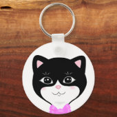 Schattig Tuxedo Kat Gezicht Sleutelhanger (Voorkant)