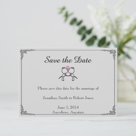Schattig Twee Grooms Kussen Gay Bruiloft Save the  Save The Date (Staand voorkant)