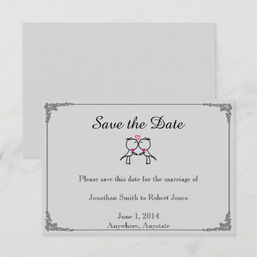 Schattig Twee Grooms Kussen Gay Bruiloft Save the  Save The Date (Voorkant / Achterkant)