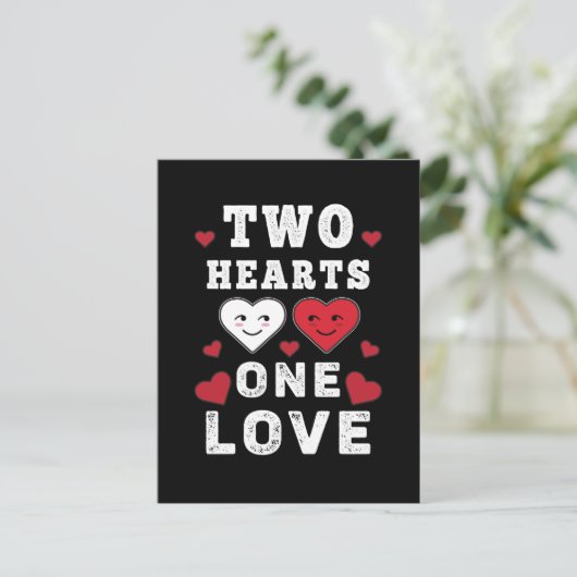 Schattig Twee Hartjes Eén Liefde Verjaardag Valent Briefkaart (Staand voorkant)
