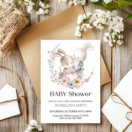 Schattig Twin Bunnies Baby shower Kaart