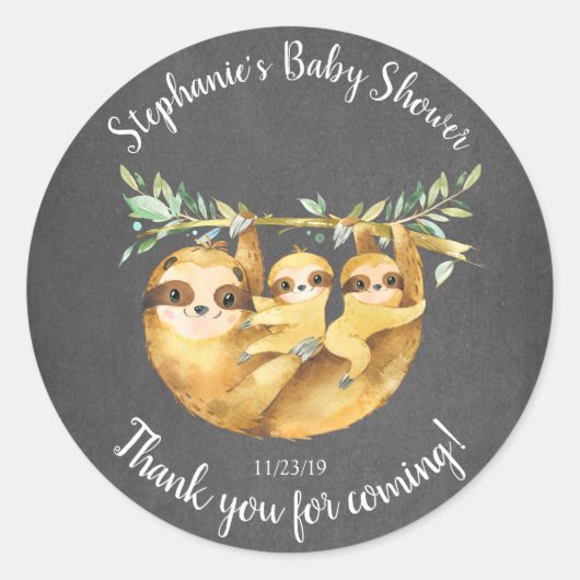 Schattig Twins Sloth Baby shower Favor Sticker (Voorkant)