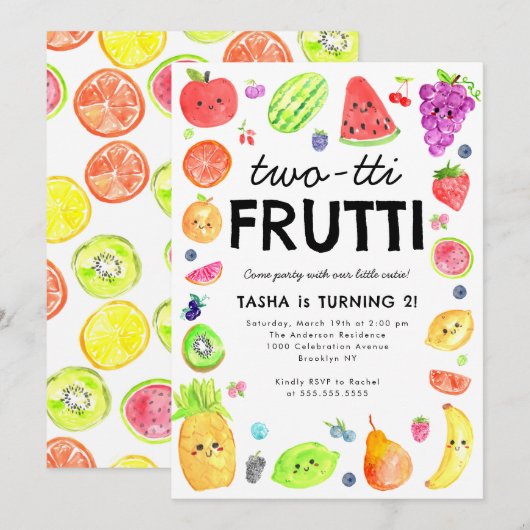 Schattig TWO-tti Frutti Zomerfruit 2de Verjaardag Kaart (Voorkant / Achterkant)