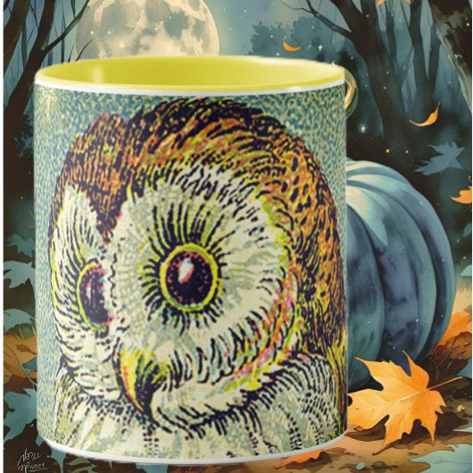  schattig uil illustratie bruin blauwgroen mok