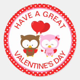 Schattig Uil Koppel en Hartjes Valentijnsdag Ronde Sticker