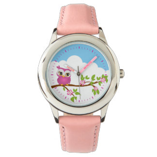 Schattig Uil Meisje Op Een Tak Horloge