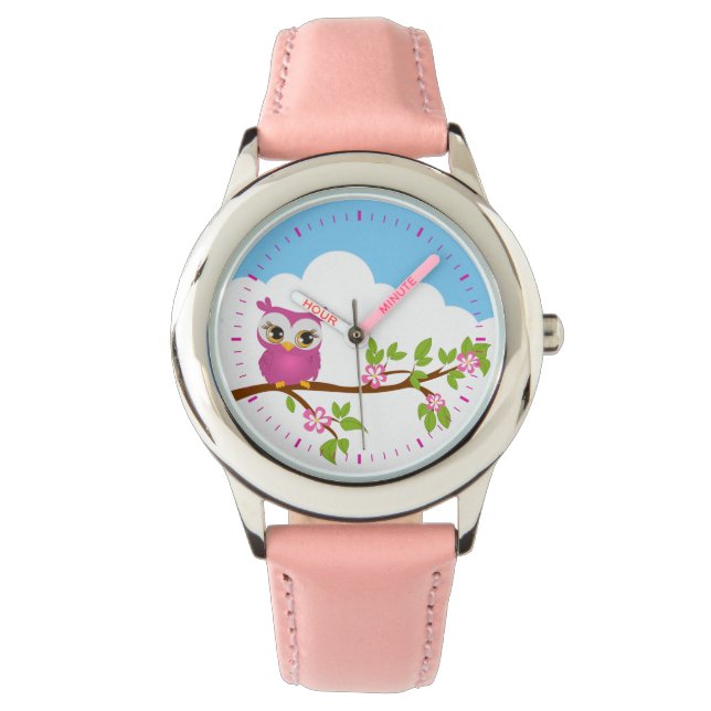 Schattig Uil Meisje Op Een Tak Horloge (Voorkant)