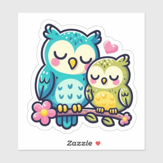 Schattig Uil Paar in Liefde - Schattige Cartoon Ar Sticker (Vel)