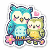 Schattig Uil Paar in Liefde - Schattige Cartoon Ar Sticker (Voorkant)